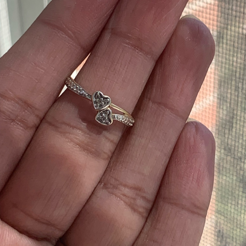 10k Gold Diamond Double Heart Ring Firm